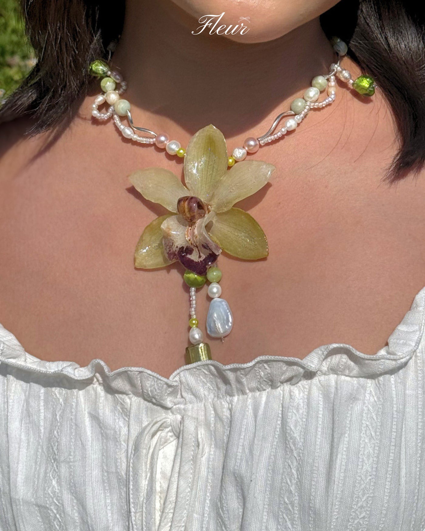 Green Dew Fairy Orchid necklace
