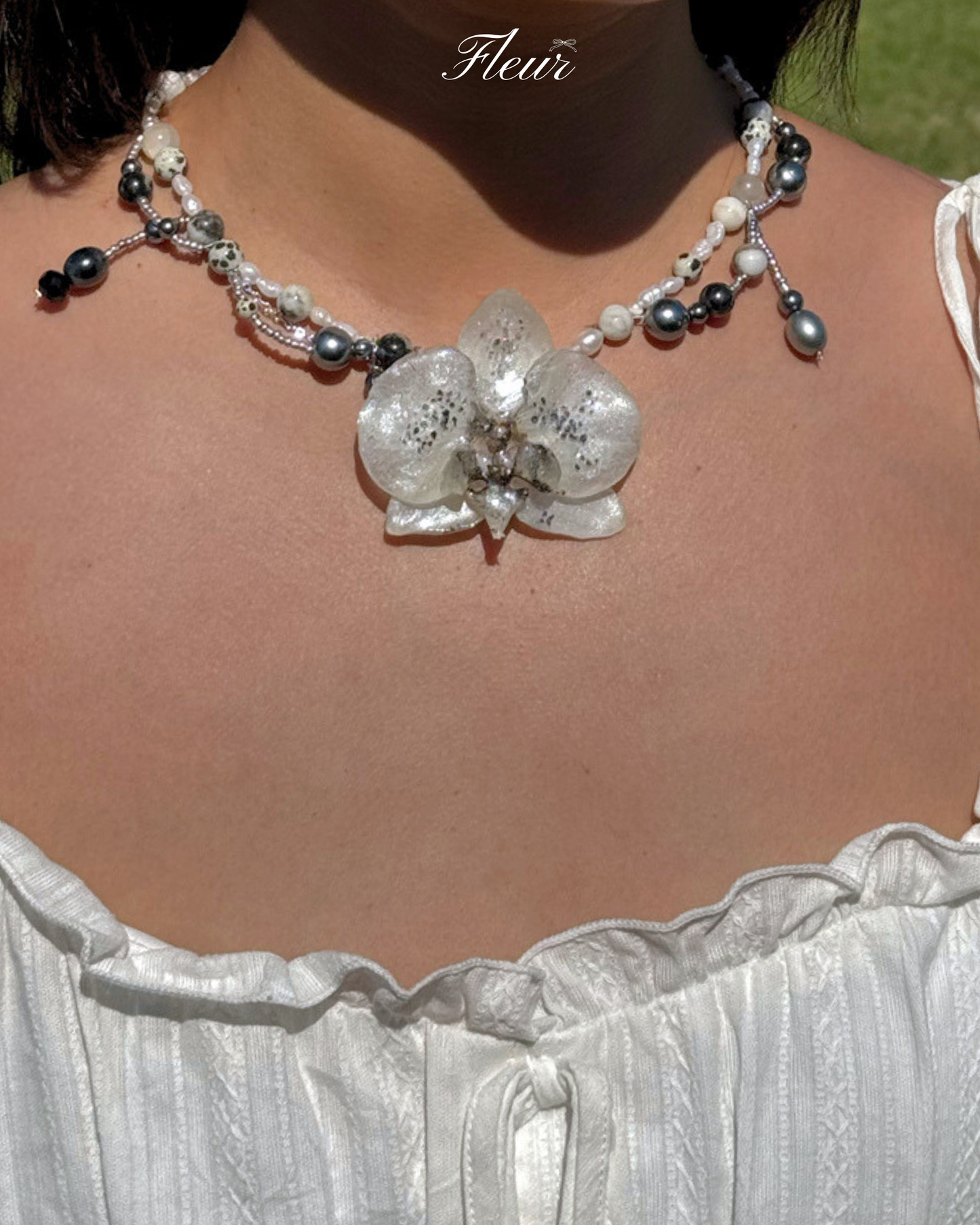 A monochrome Orchid necklace