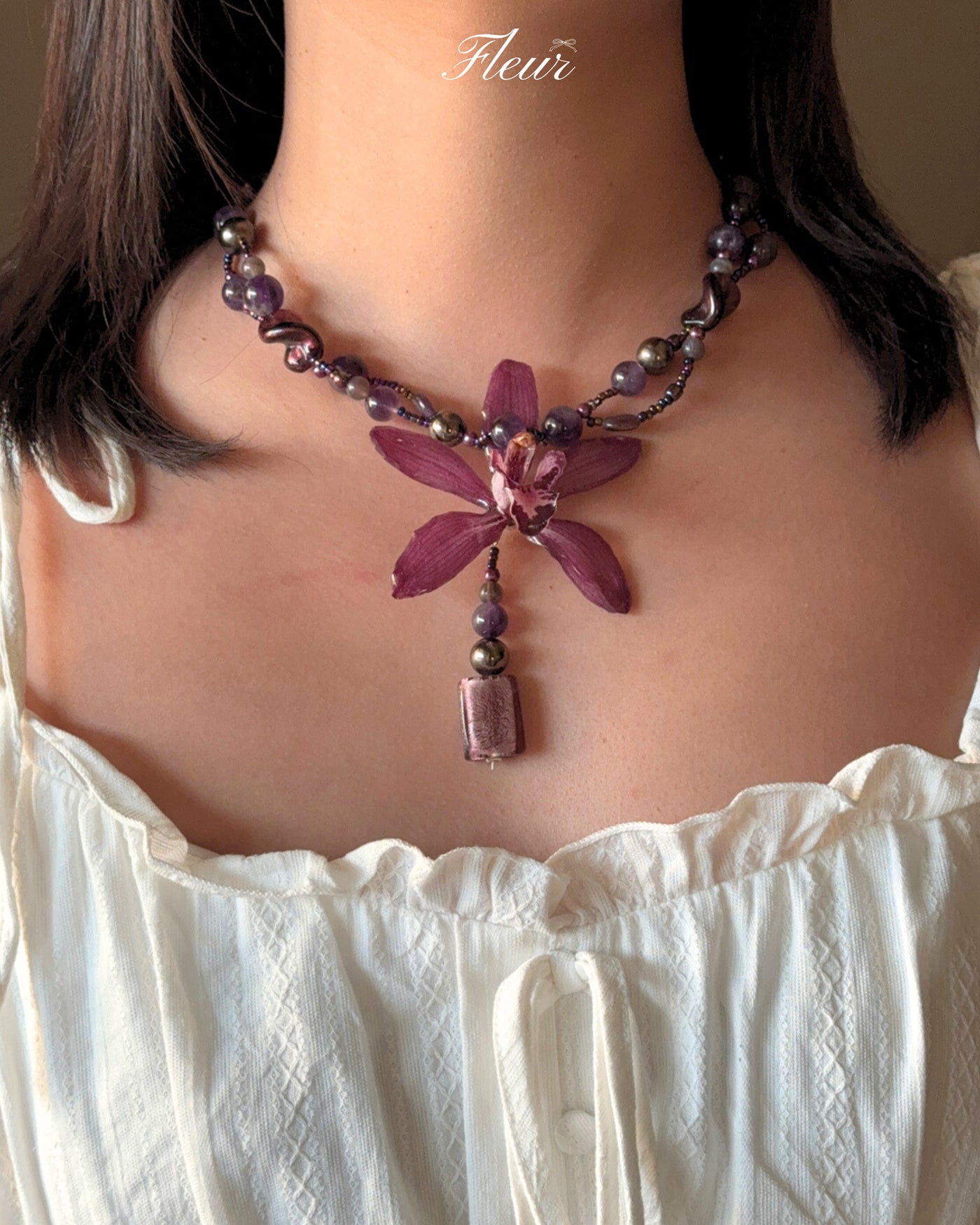 Moonlit Amethyst Garden Orchid necklace