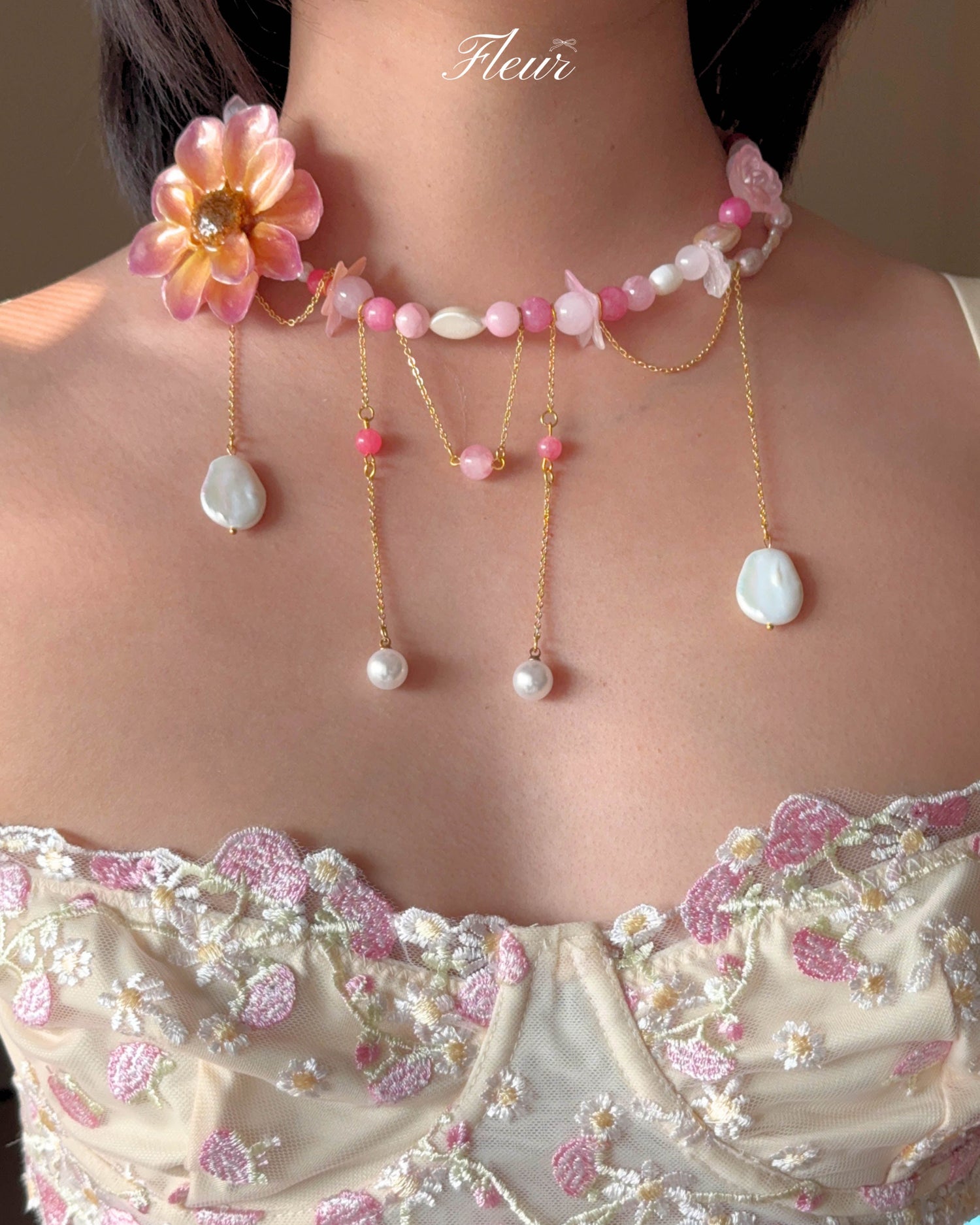 Pink Dahlia Necklace