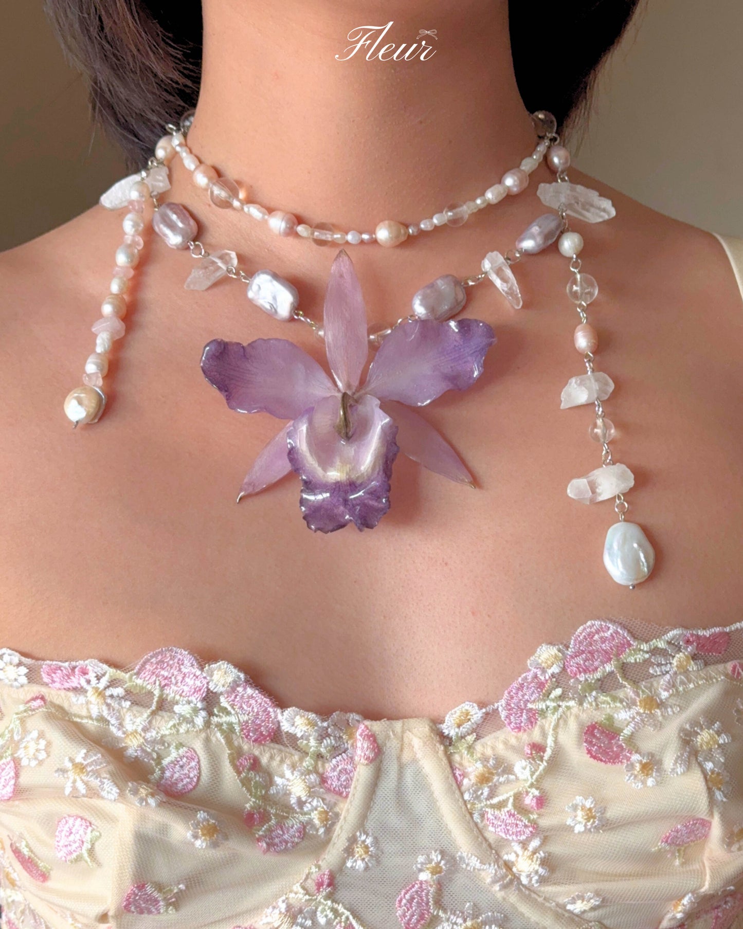 Lavender Orchid Veil Necklace