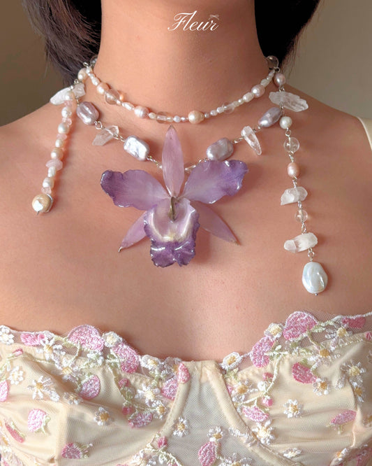 Lavender Orchid Veil Necklace