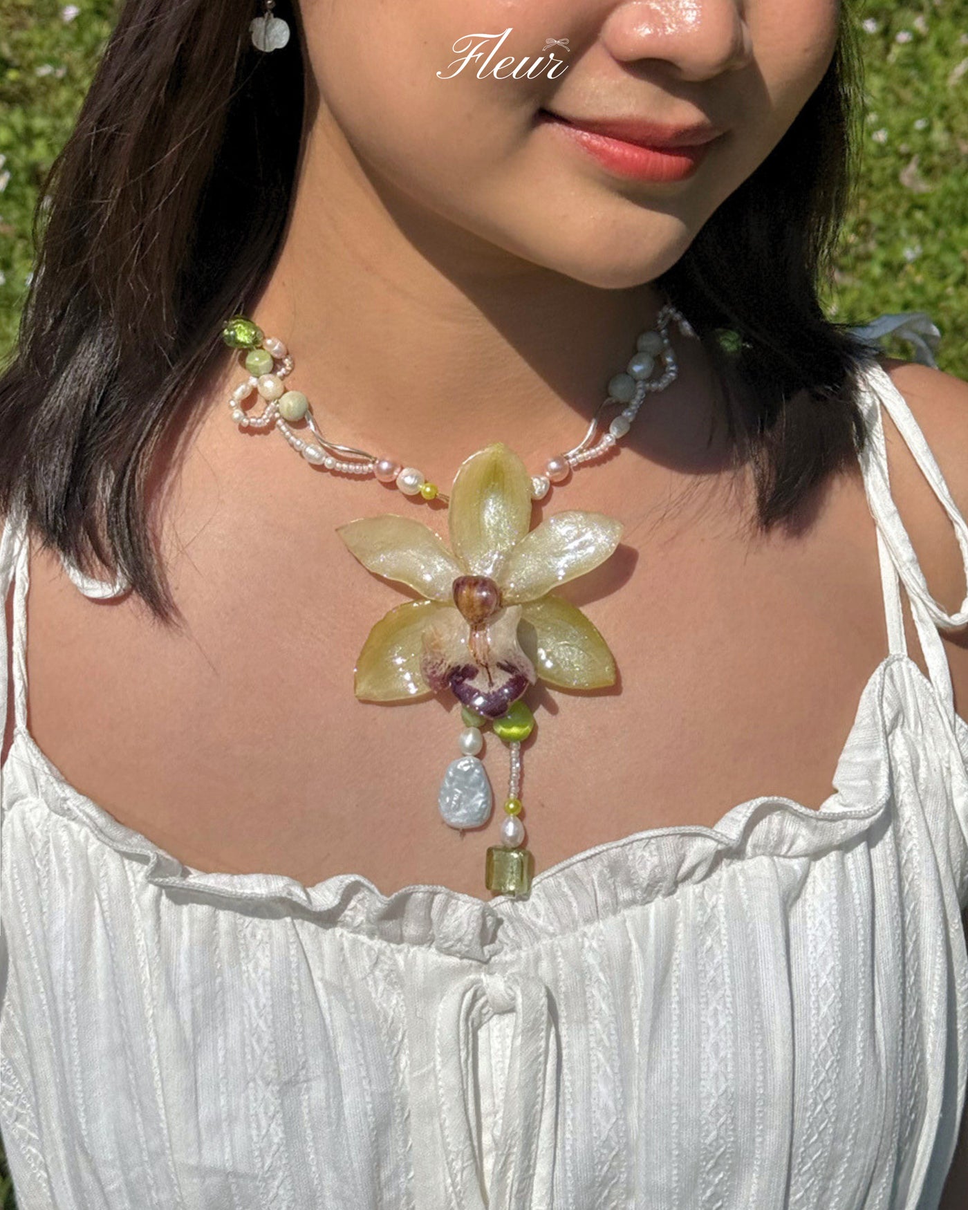Green Dew Fairy Orchid necklace