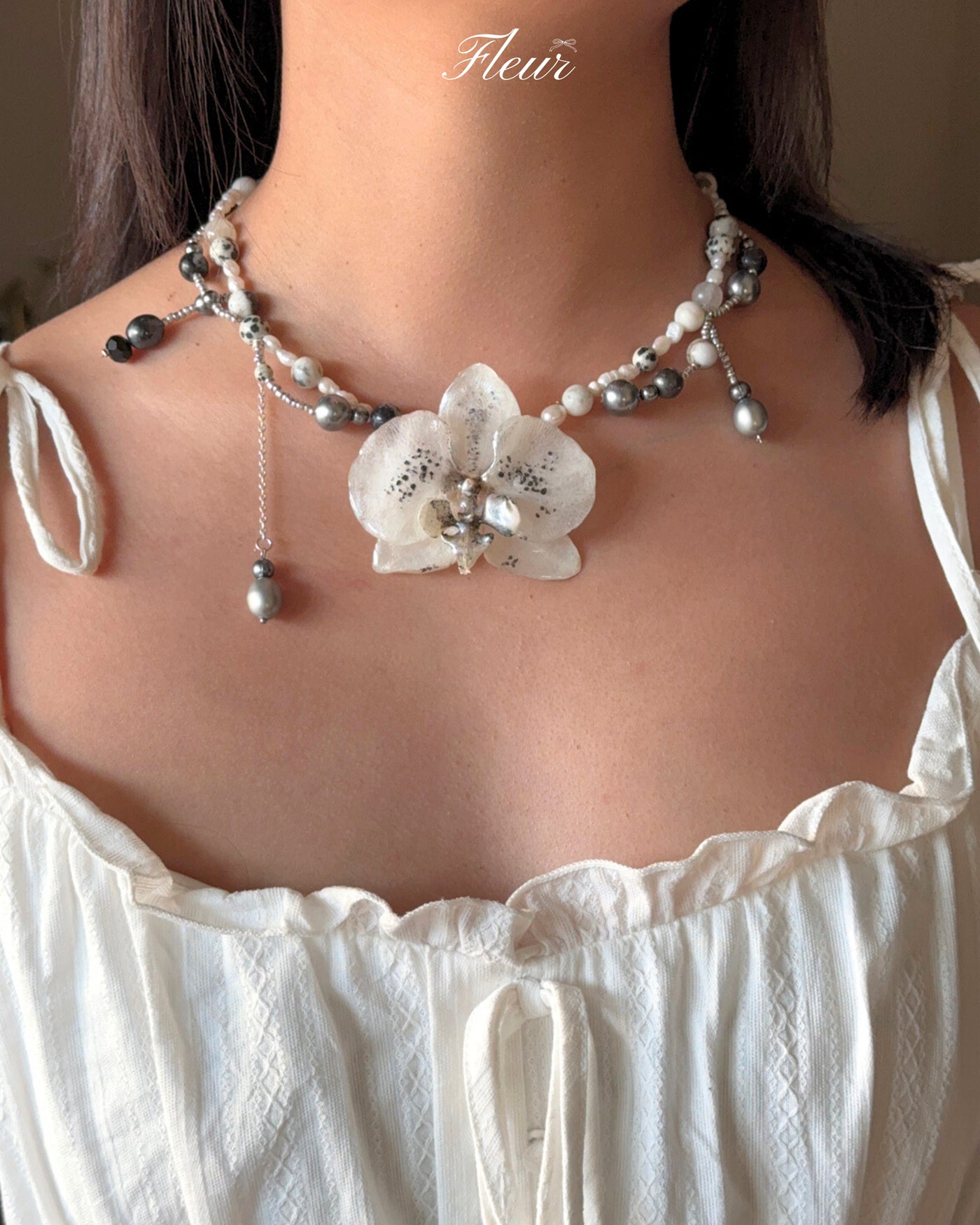 A monochrome Orchid necklace