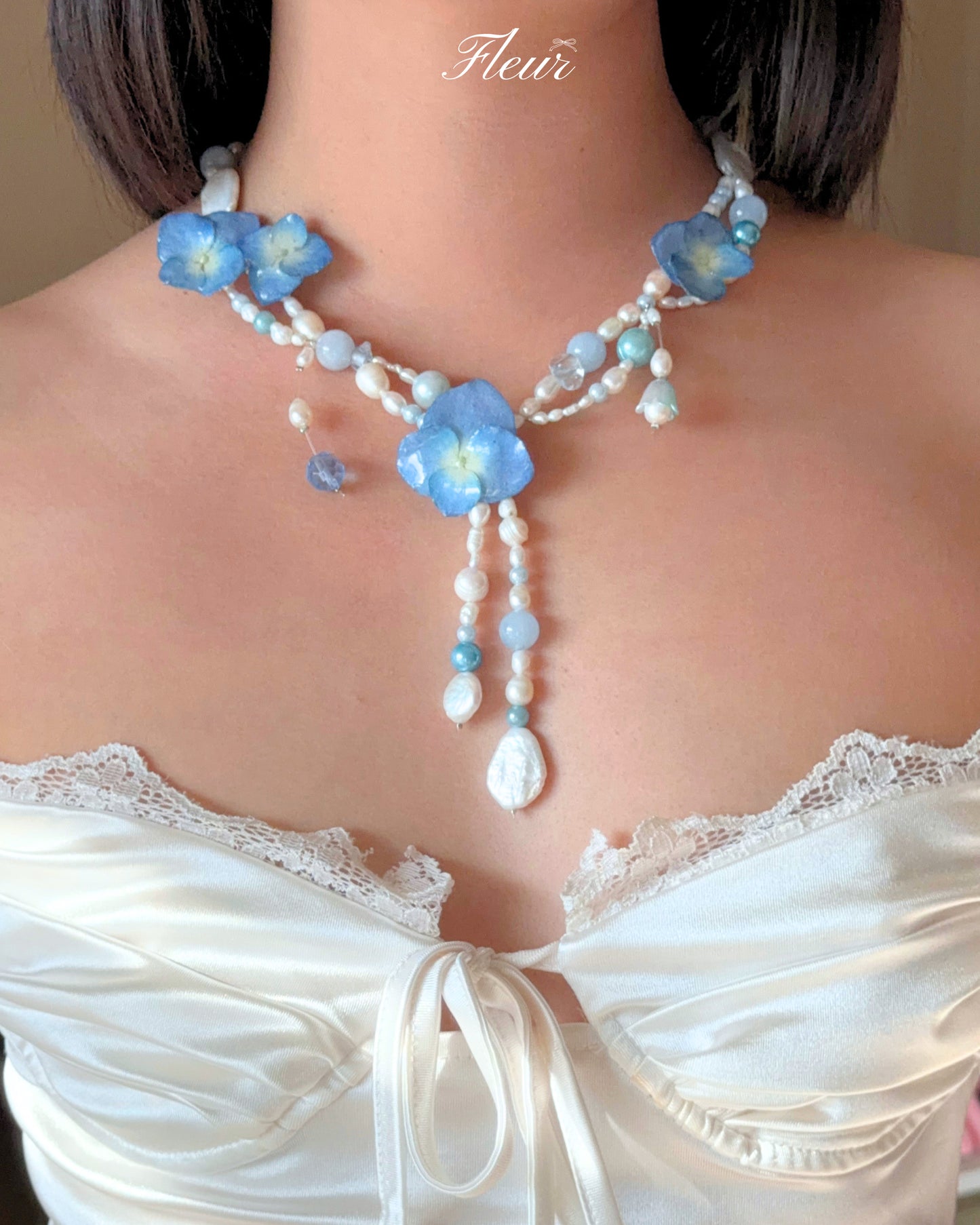 Blue Hydrangea Princess Necklace