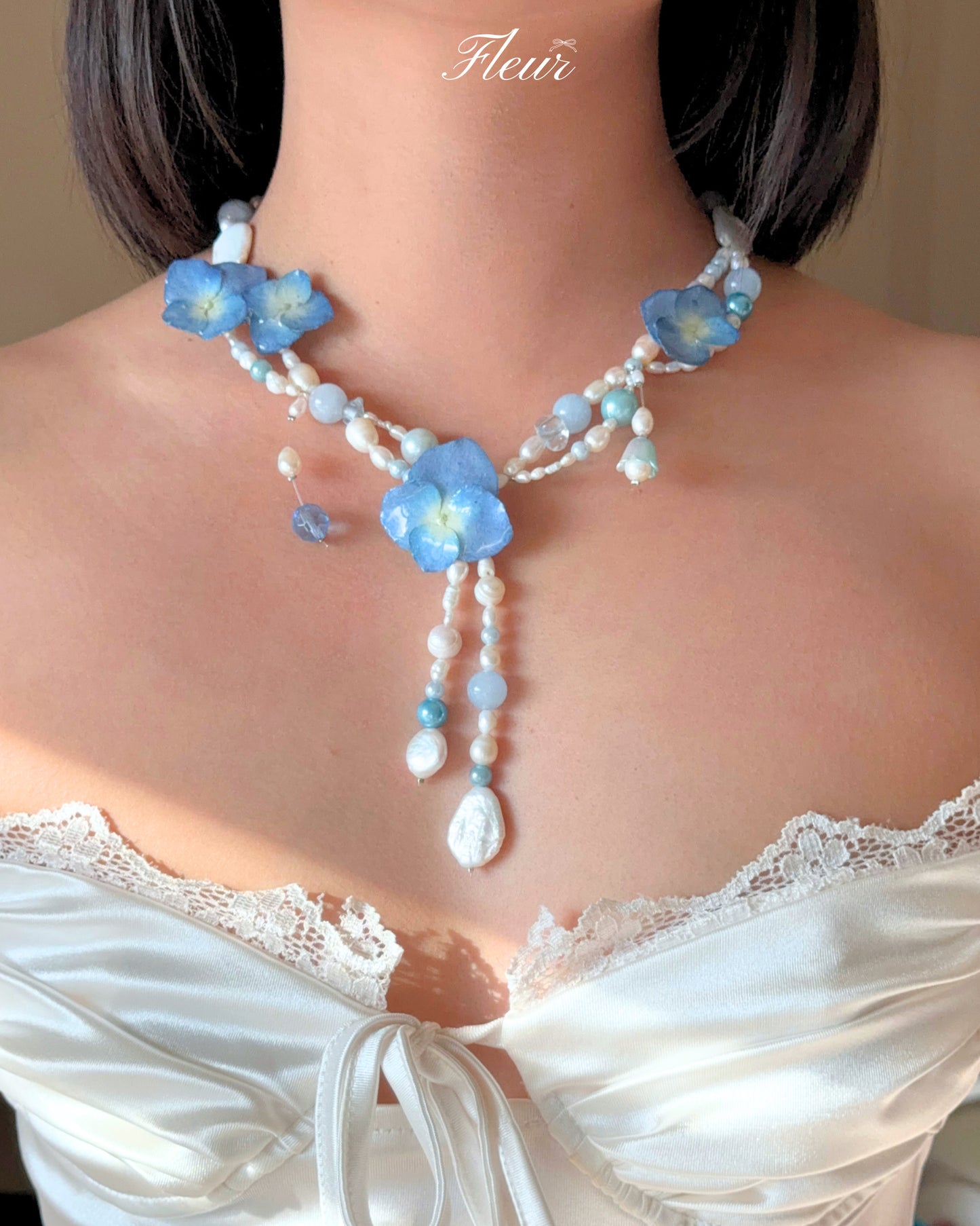 Blue Hydrangea Princess Necklace