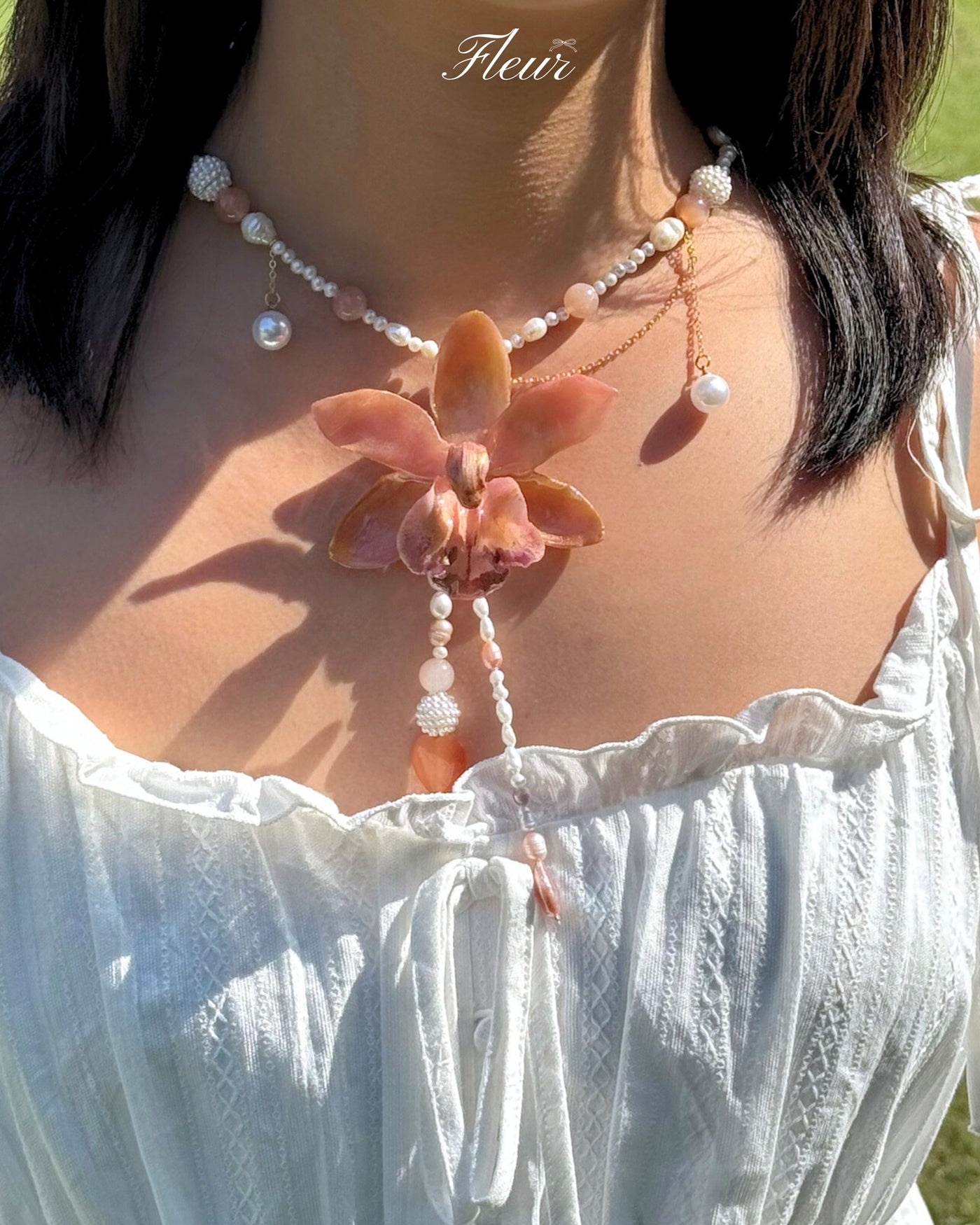 The Peach Nymph Orchid necklace