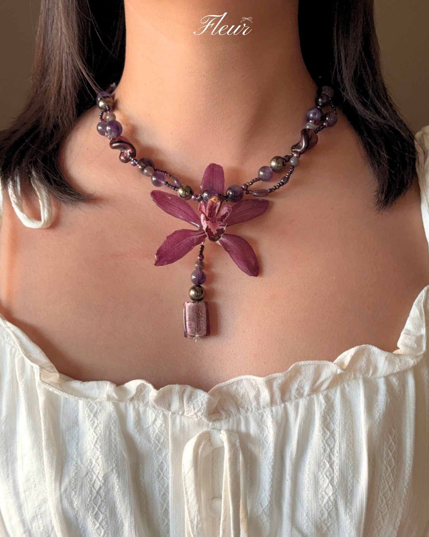 Moonlit Amethyst Garden Orchid necklace