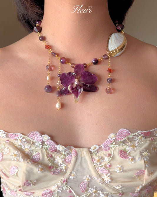 Velvet Amethyst Orchid Necklace