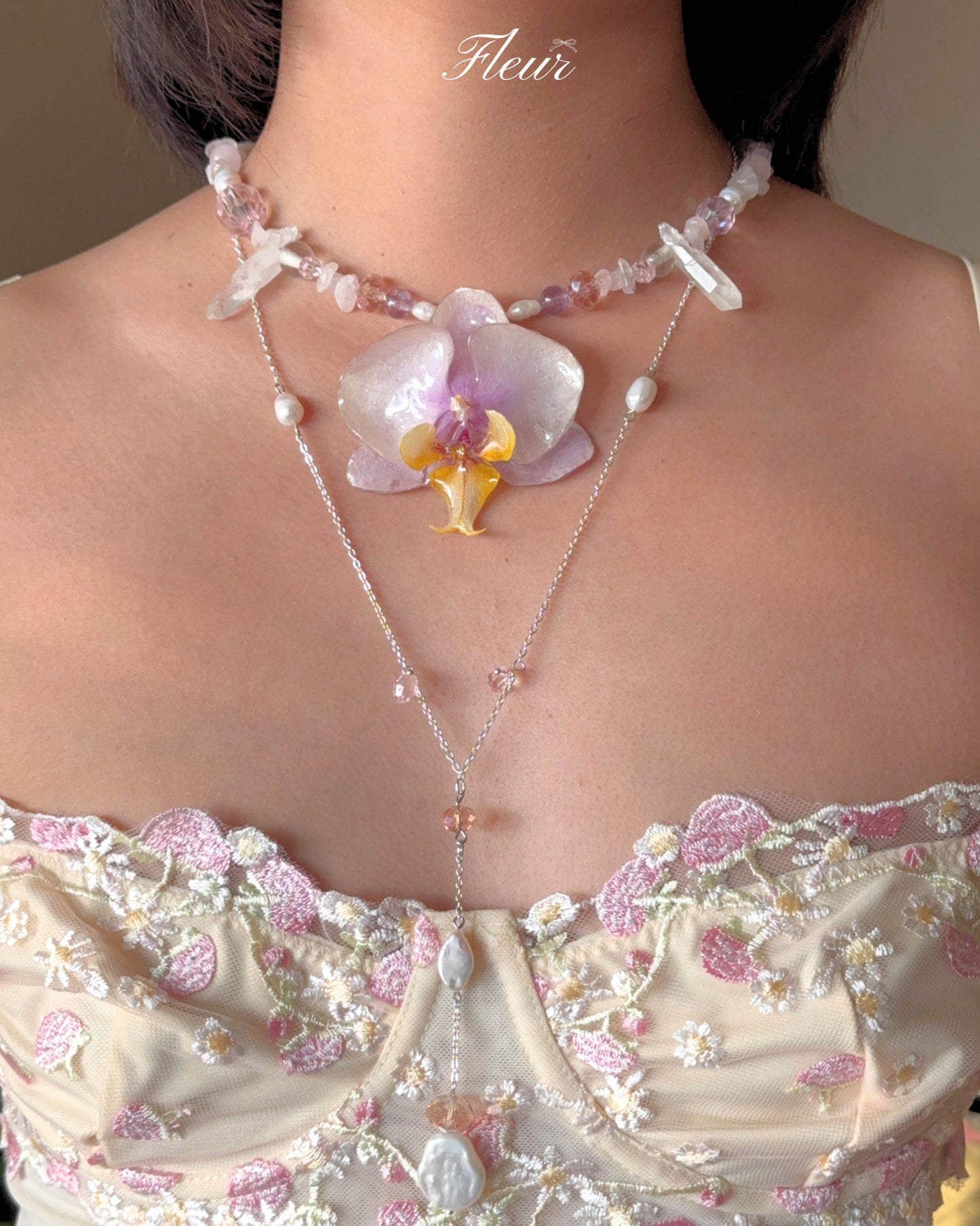 Pink Orchid Layered Statement Necklace