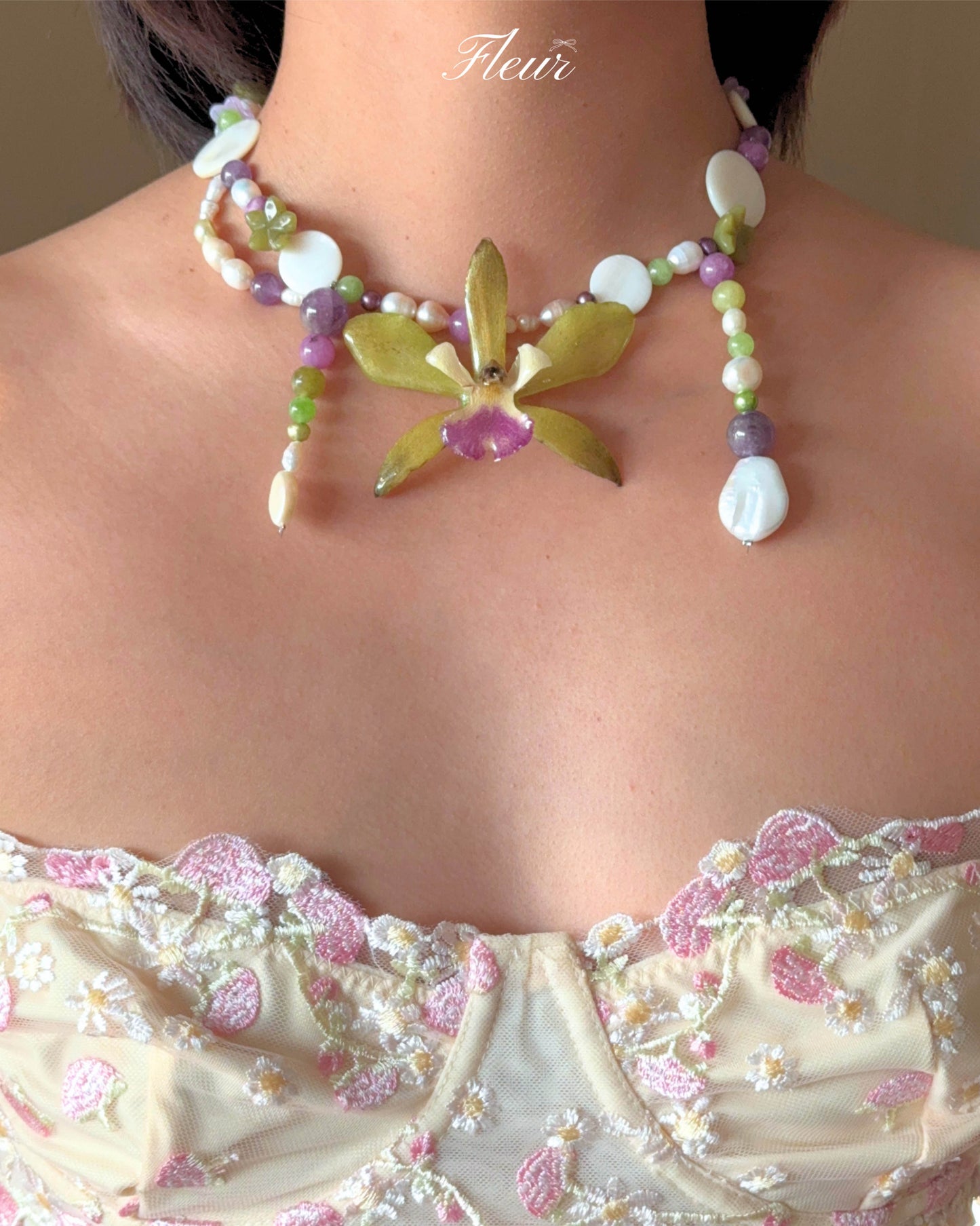Lime Orchid Blossom Necklace