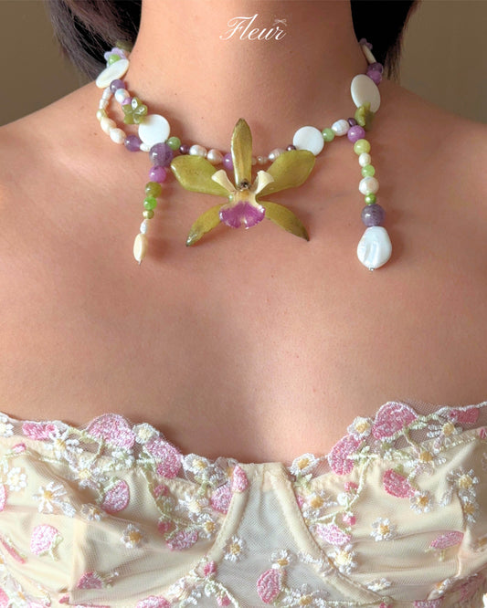 Lime Orchid Blossom Necklace