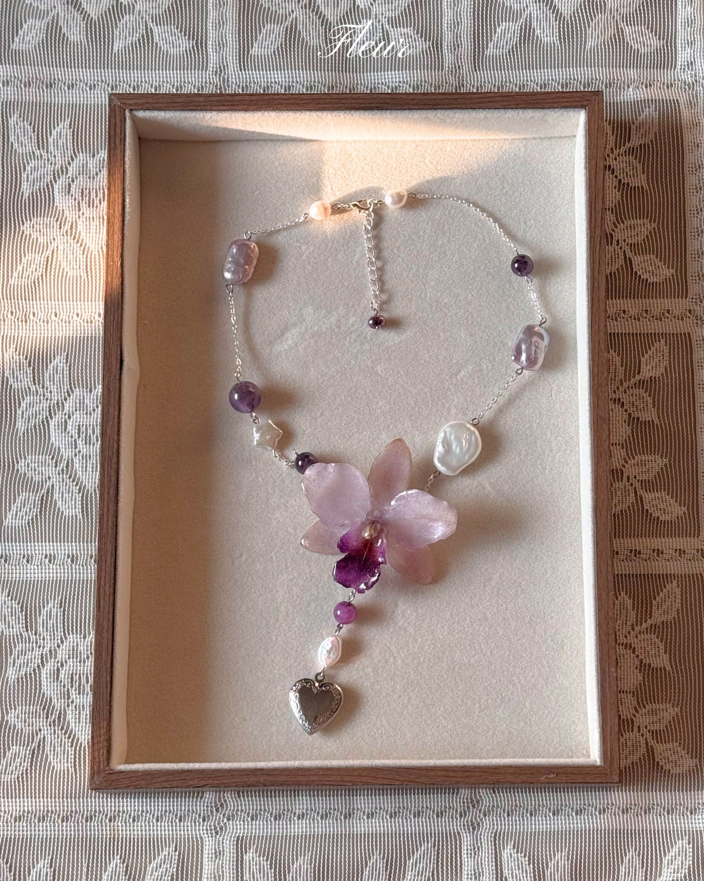 Lavender Orchid Locket Necklace