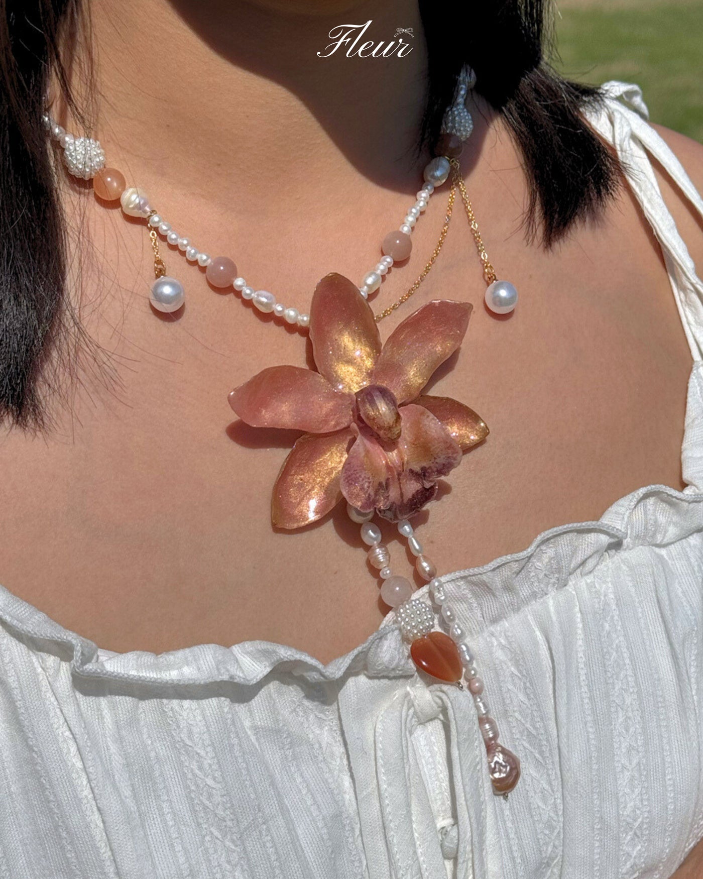 The Peach Nymph Orchid necklace