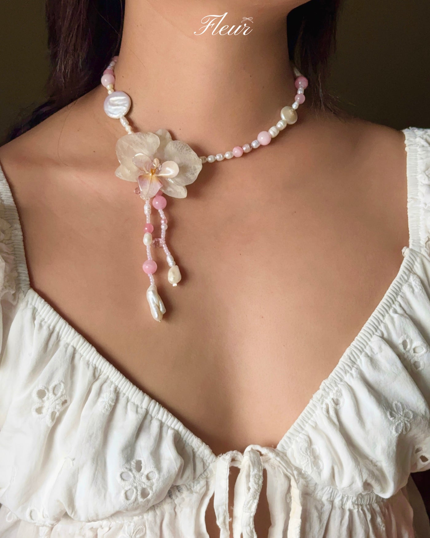 Blush Pearl Orchid Necklace