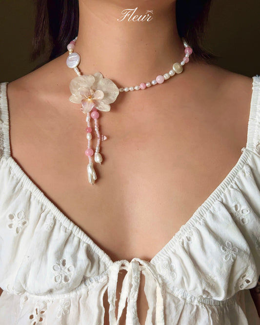 Blush Pearl Orchid Necklace