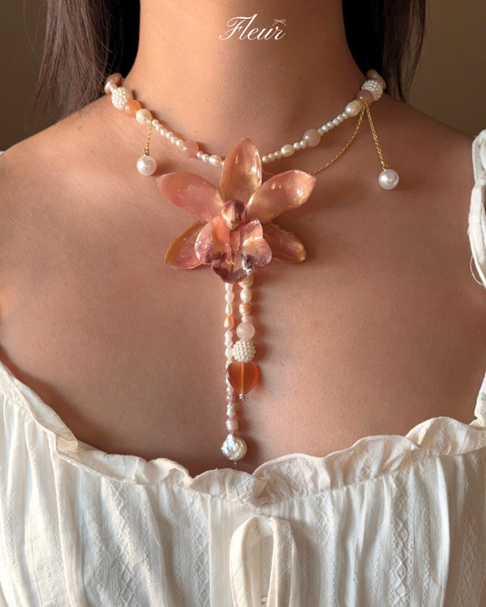 The Peach Nymph Orchid necklace