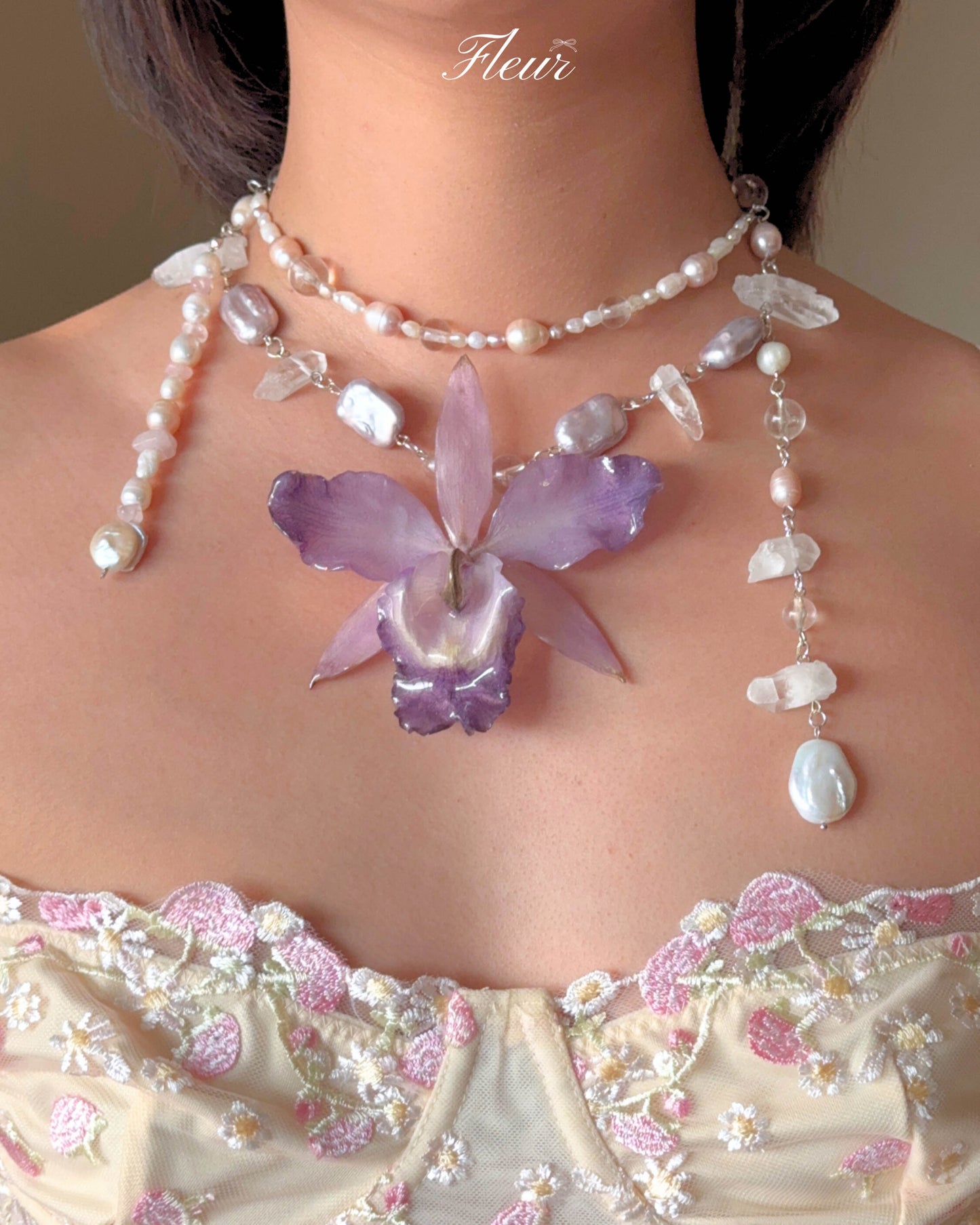 Lavender Orchid Veil Necklace