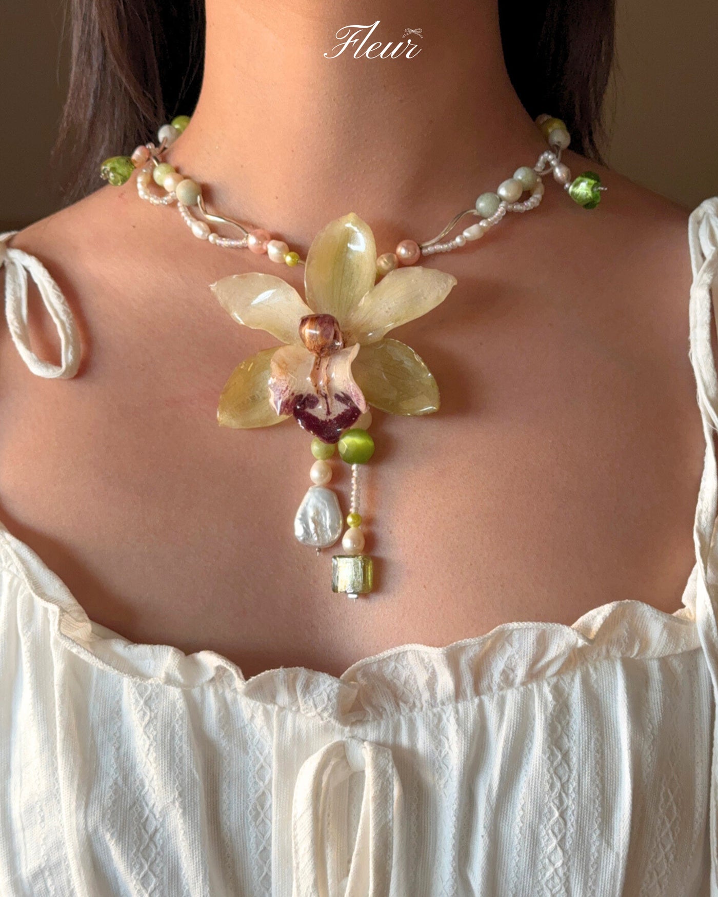 Green Dew Fairy Orchid necklace