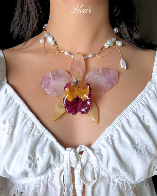 Handcrafted Orchid Statement Necklace