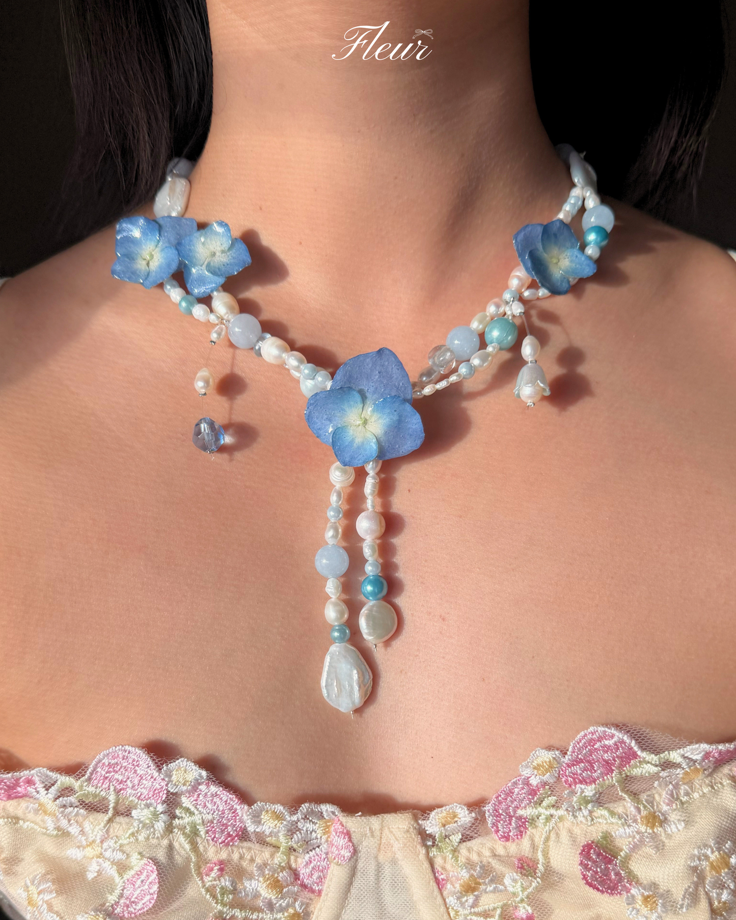 Blue Hydrangea Princess Necklace