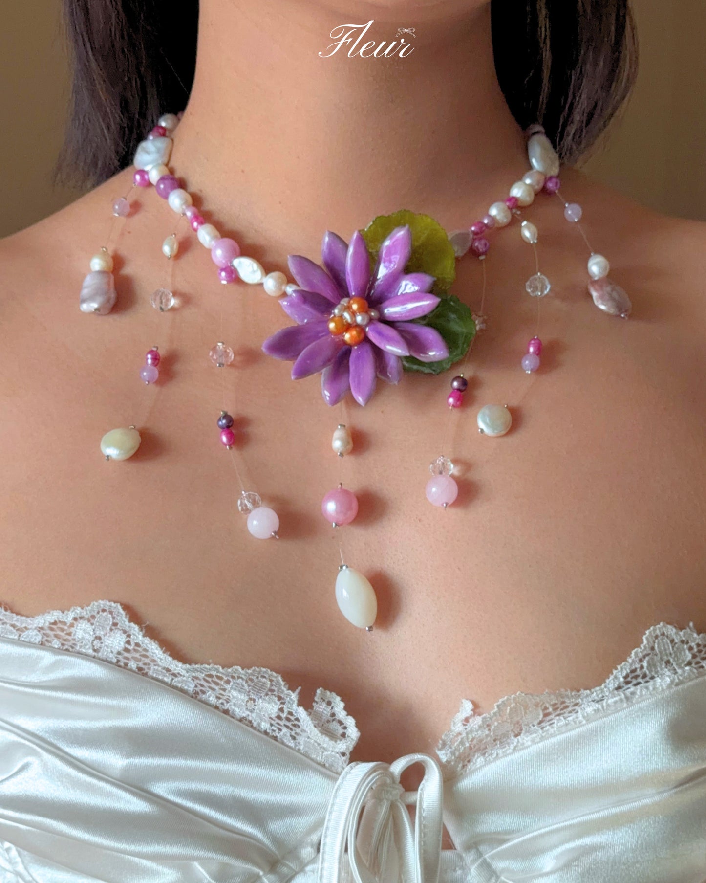 Violet Lotus Cascade Necklace