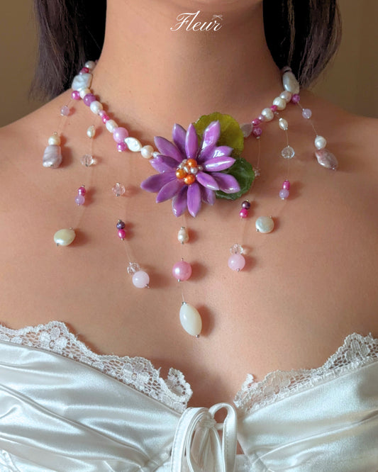 Violet Lotus Cascade Necklace