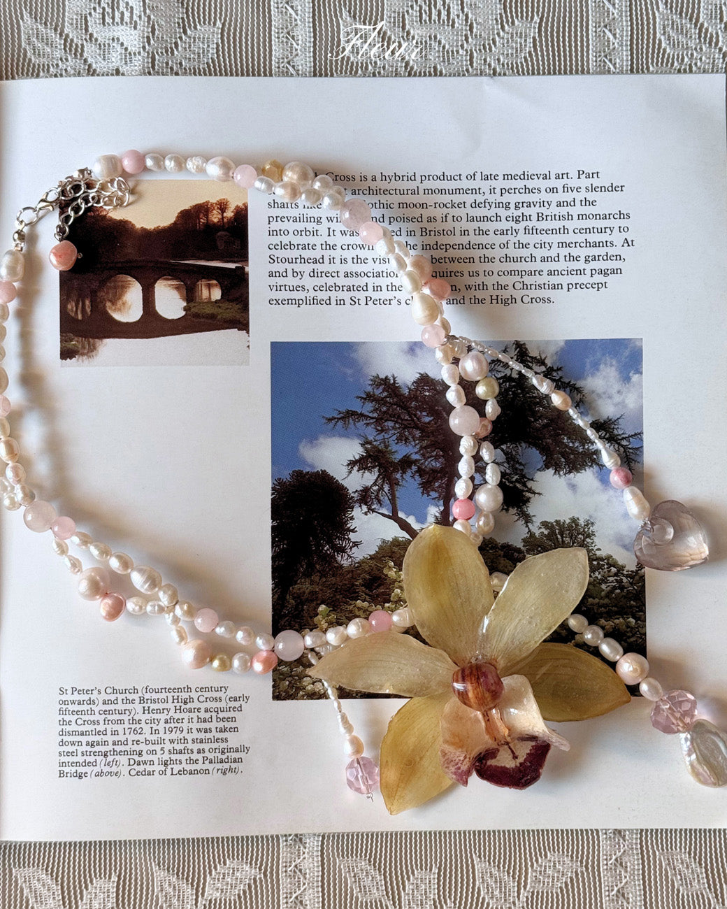 Celadon Orchid Pearl Necklace | Handmade Floral Jewelry
