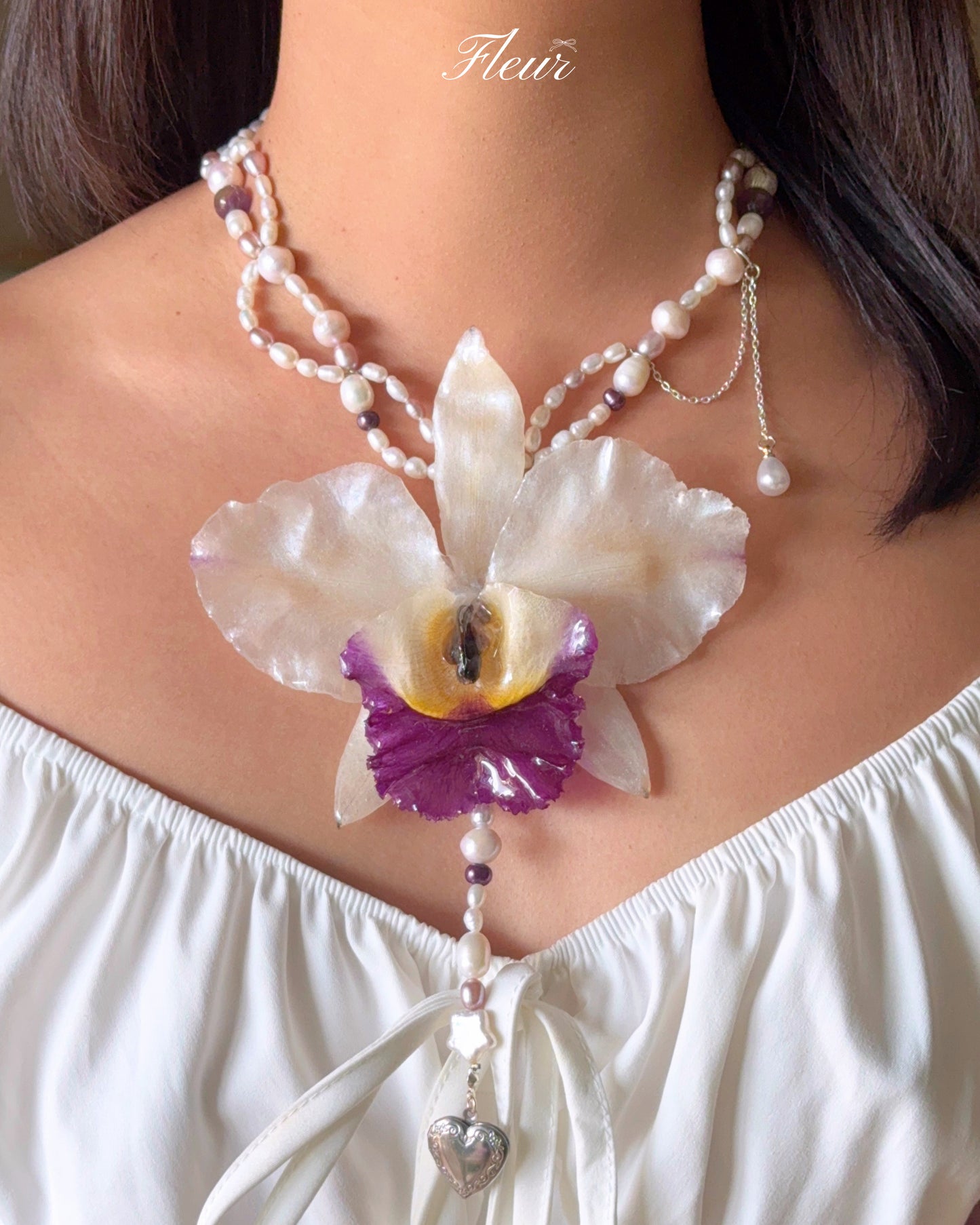 Lavender Heart Orchid Necklace | Handmade Floral Jewelry