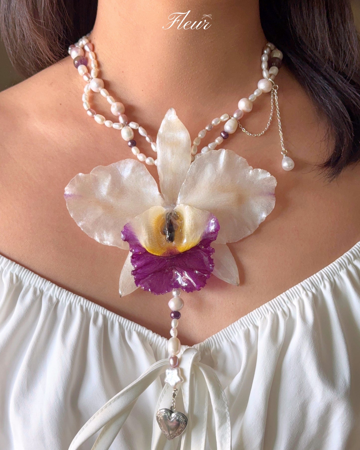 Lavender Heart Orchid Necklace | Handmade Floral Jewelry