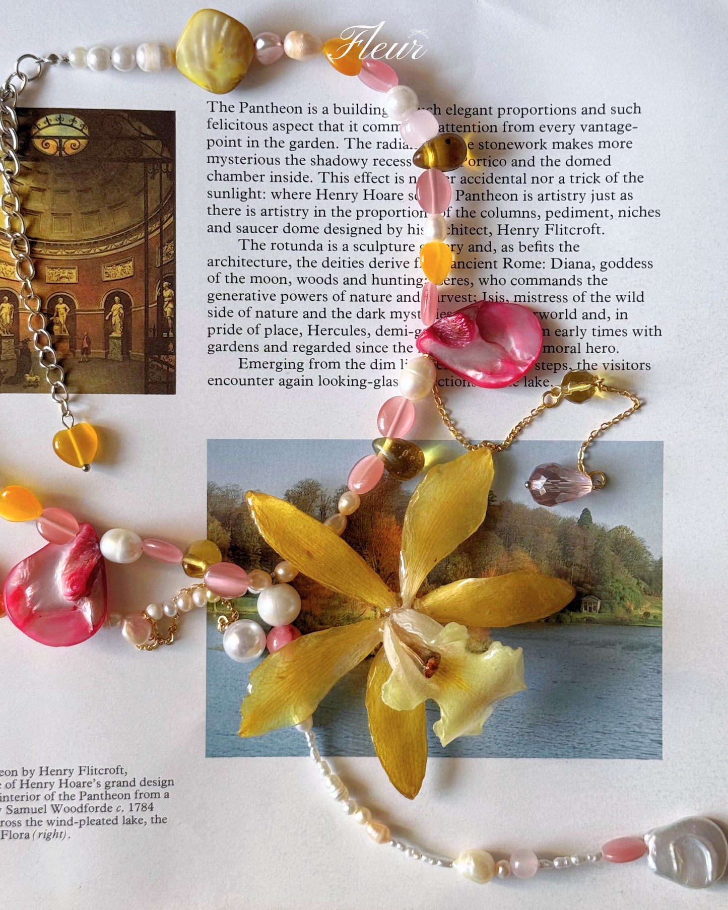 Pink Honey Orchid Pearl Nevklace  | Handmade Floral Jewelry