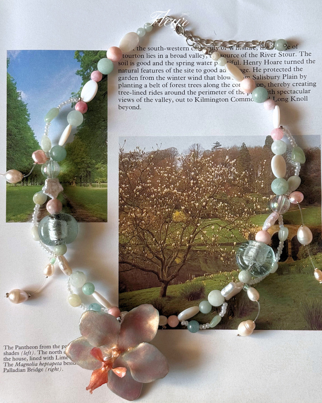 Sky Blue Orchid Pearl Necklace | Handmade Floral Jewelry